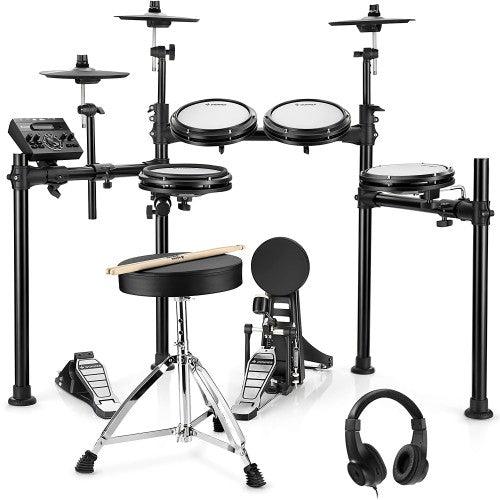 DONNER Electric Drum Set, 8-Piece Mesh Drum Set with 225 Sounds, Drum Throne, Sticks, Headset, Audio Cables, Iron Metal Support for Beginners (DED-200) - Toytexx
