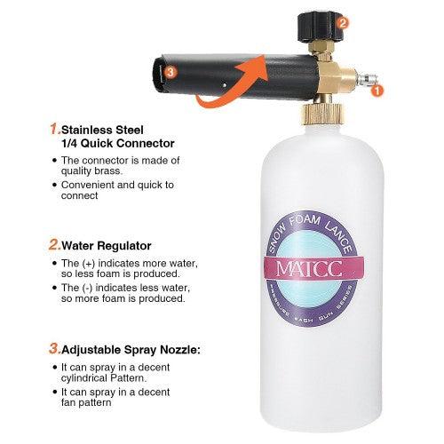 MATCC Adjustable Foam Cannon Sprayer Set with Snow Foam Lance, 5 Spray Nozzles, 3/8