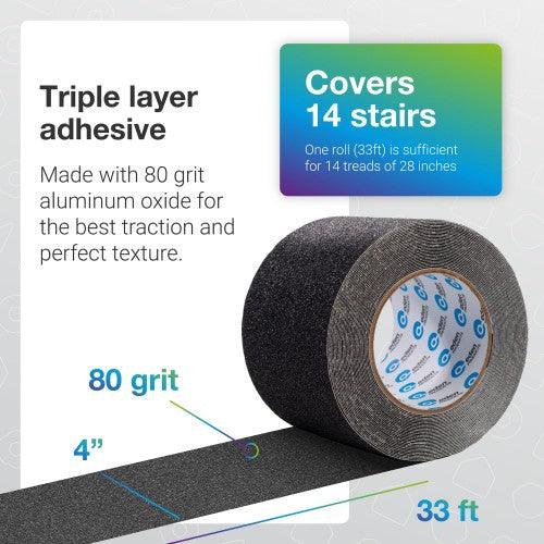 80 Grit Anti-Slip Tape Heavy Duty Waterproof Adhesive Tape for Indoor and Outdoor Use - 4 x 33FT - Toytexx