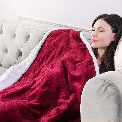 MaxKare Electric Heated Throw Blanket 153 x 127cm with Auto-Off(Red) - Toytexx