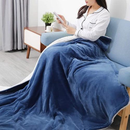 MaxKare Electric Heated Throw Blanket 153 x 127cm Reversible  6 Heating Levels (Blue) - Toytexx