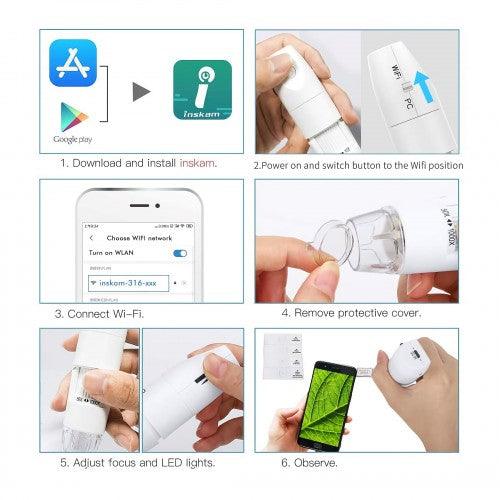 Wireless Digital Microscope, Mini Portable Handheld USB Microscope with 50x to 1000x Magnification, 8 LED Lights WiFi with Android, iPhone, iPad, Windows, Mac - Toytexx