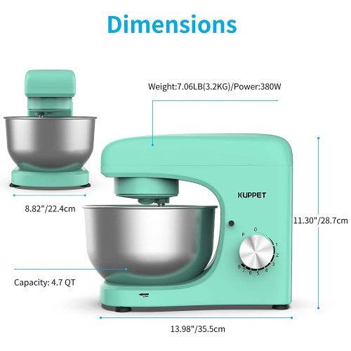 KUPPET Stand Mixer, 8-Speed Tilt-Head Electric Food Mixer with Dough Hook, Wire Whip & Beater, Pouring Shield, 4.7QT Stainless Steel Bowl - Toytexx