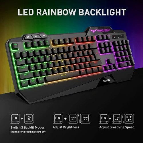 HV-KB558CM Rainbow LED Backlit USB Gaming Keyboard and Mouse Combo, 104 Keys, 4800 DPI Mouse - Toytexx