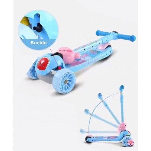 Kids Foldable 3-Wheel Tilt and Turn Kick Scooter with Adjustable Handle, Music Box Ages 3-8 - Toytexx