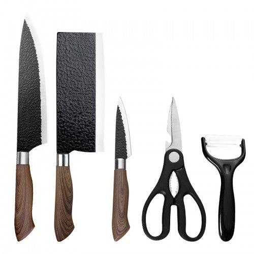 5 PCS Kitchen Knife Set Non-stick Coating Stainless Steel Chef Knife Carving Knife Cleaver Scissors for Kitchen - Toytexx