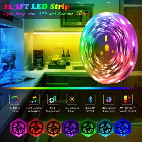 Smart LED Light Strip, Color Changing LED Lights SMD 5050 RGB Strips Lights with Bluetooth and Remote Controller - 21.3ft/ 6.5m - Toytexx