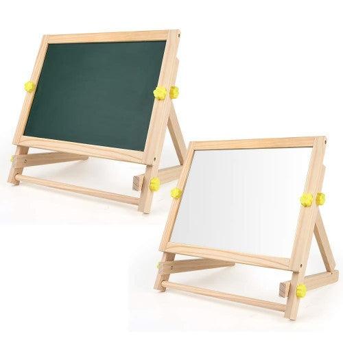 Kids Tabletop Easel with Paper Roll, Double-Sided Whiteboard ; Chalkboard with Magnetic Letters - Toytexx
