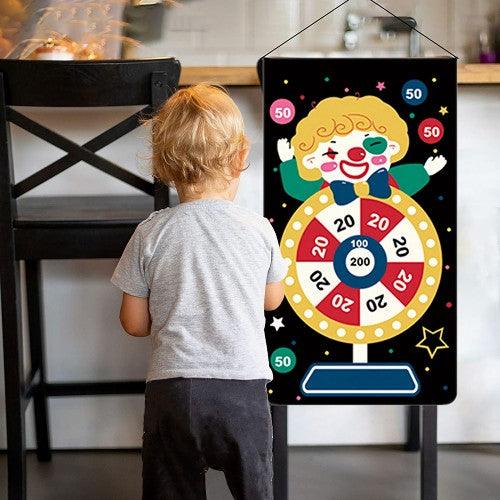 Kids Magnetic Dart Board Set, Double-sided Dartboard Indoor Outdoor Game, with 6 Safe Magnetic Darts, Clown Pattern, Hanging Roller Up Design - Toytexx
