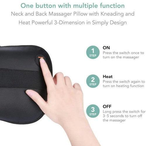 MaxKare Shiatsu Back Neck Massager with 4 Nodes, Heat, Kneading Massage Pillow for Muscle Pain Relief - Toytexx
