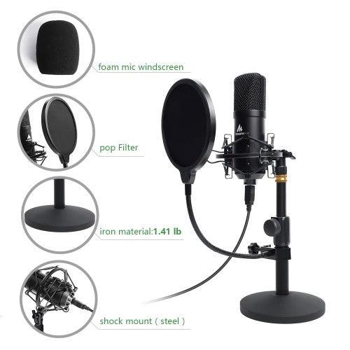 MAONO USB Computer Microphone with One-Touch Mute, Gain Knob, Shock Mount, Condenser Recording Mic for PC, Gaming, Streaming, Podcasts - AU-PM421T - Toytexx
