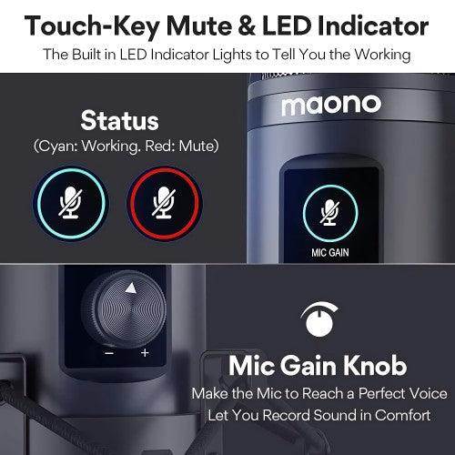 MAONO USB Computer Microphone with One-Touch Mute, Gain Knob, Shock Mount, Condenser Recording Mic for PC, Gaming, Streaming, Podcasts - AU-PM421T - Toytexx