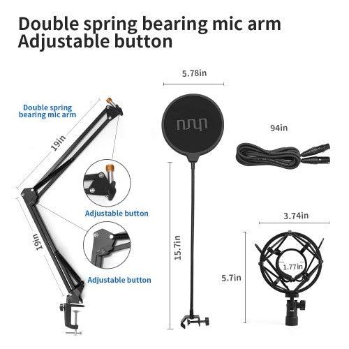 UHURU Condenser Microphone Set, Professional Studio Cardioid Microphone Kit with Boom Arm, Shock Mount for Streaming, Recording, Podcasts, YouTube - XM900 - Toytexx