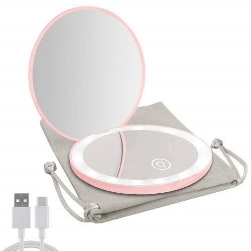 Portable Travel Mirror with LED Light,1x/10x Magnification Compact Mirror, 2-Sided Illuminated Folding Round Mirror - Toytexx