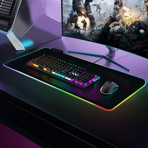 RGB Light Gaming Mouse Pad 14 LED Lighting Modes Keyboard Mat USB Foldable Non-Slip with Smooth Waterproof Surface - 80 x 30 cm - Toytexx