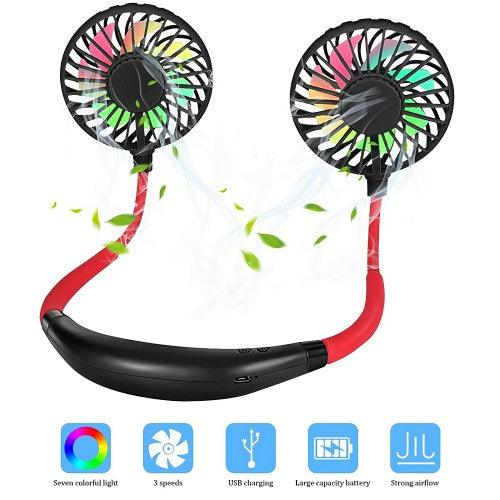 Portable Neck Fan Rechargeable USB Hands Free Fan with 3 Level Air Flow, 7 LED Lights for Home Office Travel Indoor Outdoor - Toytexx