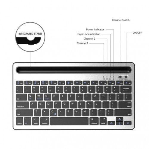 Dual Channel Multi-Device Wireless Bluetooth Keyboard with Stand for Tablet, Smartphone, Windows, Android, iOS - PK908 - Toytexx