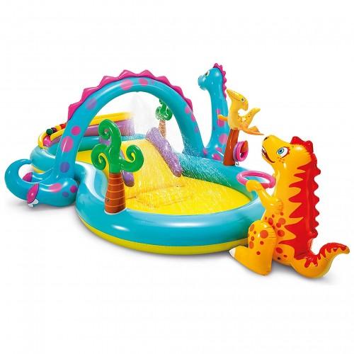 Children Kids Outdoor Dinoland Inflatable Kiddie Pool Center with Slide for Ages 3+ 131 x 90 x 44 - Toytexx