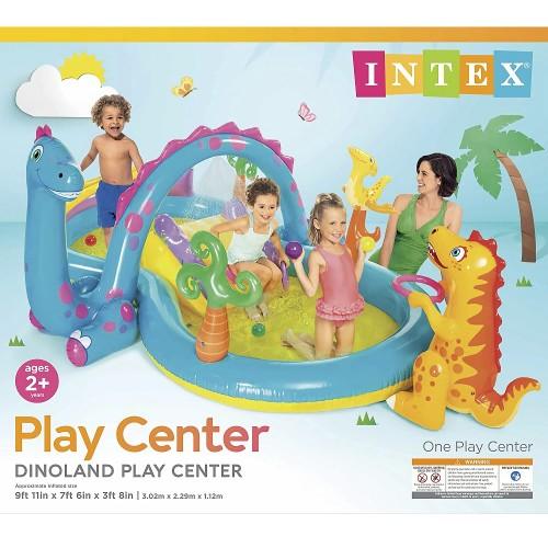 Children Kids Outdoor Dinoland Inflatable Kiddie Pool Center with Slide for Ages 3+ 131 x 90 x 44 - Toytexx