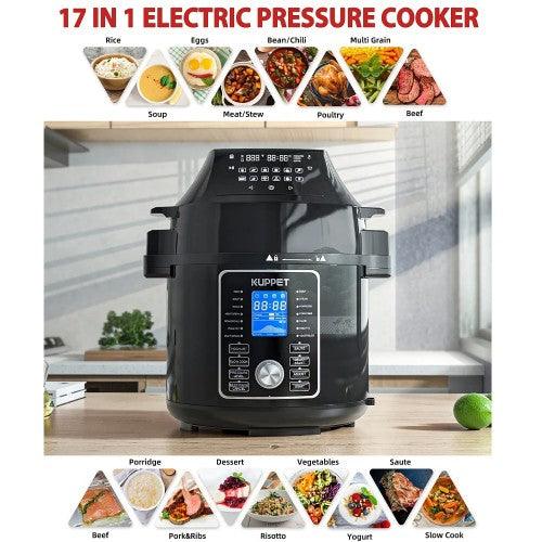 KUPPET 2 in 1 Electric Pressure Cooker with Air Fryer Lid, 17 Preset Cooking Functions, 6 Quart, Stainless Steel Slow Cooker, Rice Cooker, Steamer, Saute, Yogurt Maker - Toytexx