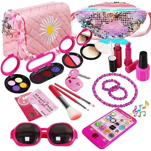 22PC Pretend Roleplay Makeup Kit with 2 Cosmetic Bags, Phone, Eyeshadow, Blush, Lipstick, Sunglasses for Children Kids Girls Ages 3+ - Toytexx