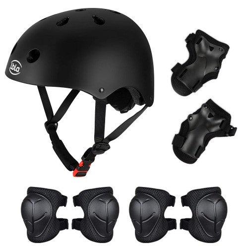 Kids Helmet Pads Set, 7 PCS Adjustable Protective Gear Set Head, Knee, Elbow, Wrist Protection for 3-8 Years, Size Small 48-54cm (Black) - Toytexx