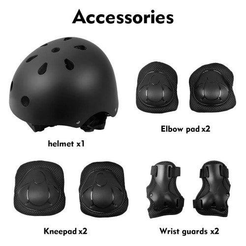 Kids Helmet Pads Set, 7 PCS Adjustable Protective Gear Set Head, Knee, Elbow, Wrist Protection for 3-8 Years, Size Small 48-54cm (Black) - Toytexx