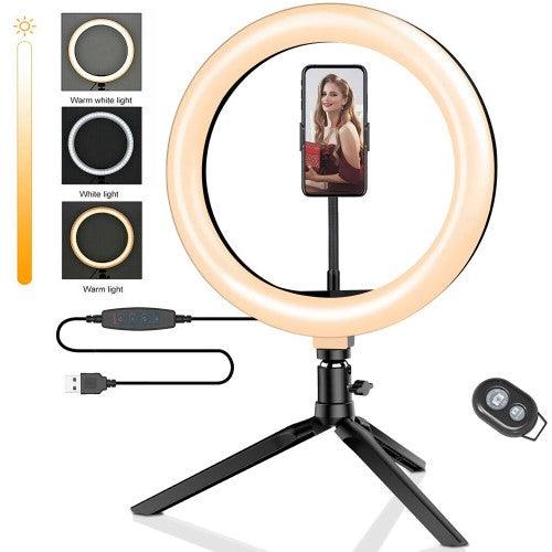10 inch LED Ring Light with Tripod Stand & Phone Holder Dimmable Desk Makeup Kit Photography Video Lamp - BW-SL3 - Toytexx