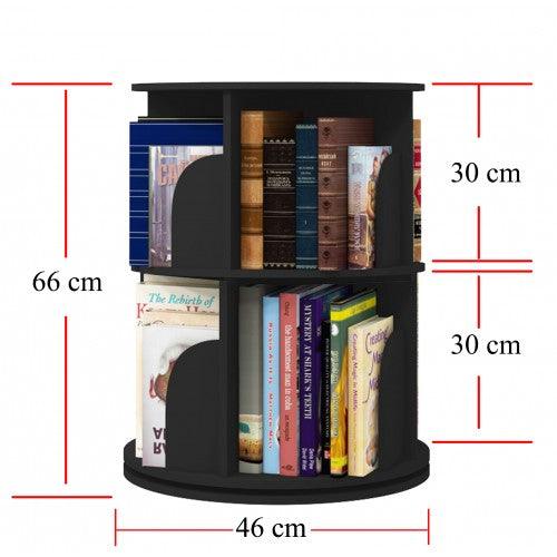 2 Tier 360° Rotating Stackable Shelves Bookshelf Organizer (Black) -Intexca - Toytexx