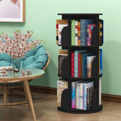 360° Rotating Stackable Shelves Bookshelf Organizer - Black (3-5 Levels) - Toytexx