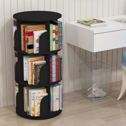 360° Rotating Stackable Shelves Bookshelf Organizer - Black (3-5 Levels) - Toytexx