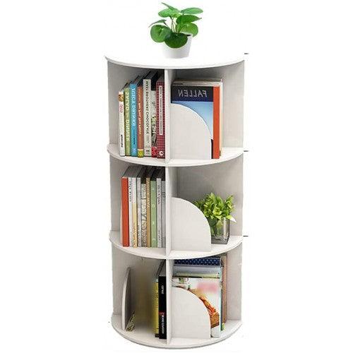 3 Tier 360° Rotating Stackable Shelves Bookshelf Organizer (White) - Toytexx
