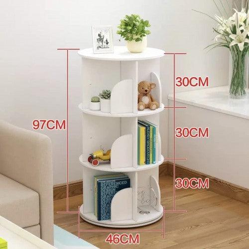 3 Tier 360° Rotating Stackable Shelves Bookshelf Organizer (White) - Toytexx