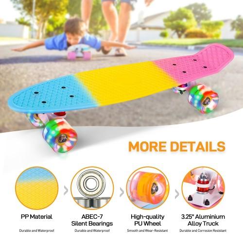 SGODDE 22 inch Kids Mini Skateboard with LED Wheels for Beginners, Girls, Boys, Teens - Toytexx
