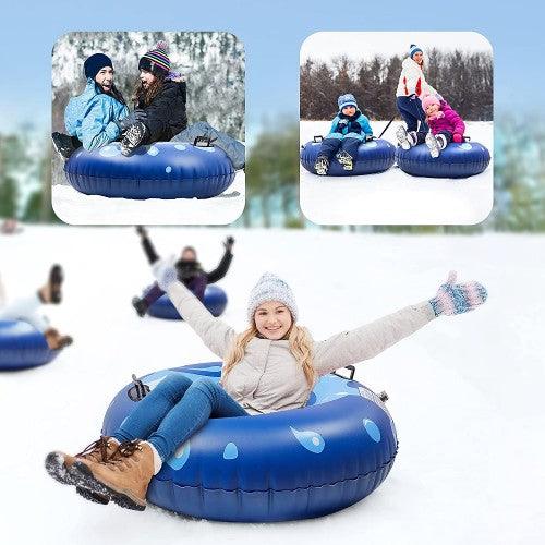 55 inch Inflatable Snow Tube, Extra Large Snow Sled with 1.2 mm Heavy-Duty Thickened Bottom, Higher Sturdy Handles, Cold-resistant PVC for Kids, Adults, Winter, Outdoor - Toytexx