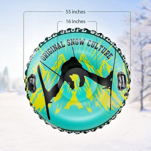 55 inch Inflatable Snow Tube, Extra Large Snow Sled with 1.2 mm Heavy-Duty Thickened Bottom, Higher Sturdy Handles, Cold-resistant PVC for Kids, Adults, Winter, Outdoor - Toytexx