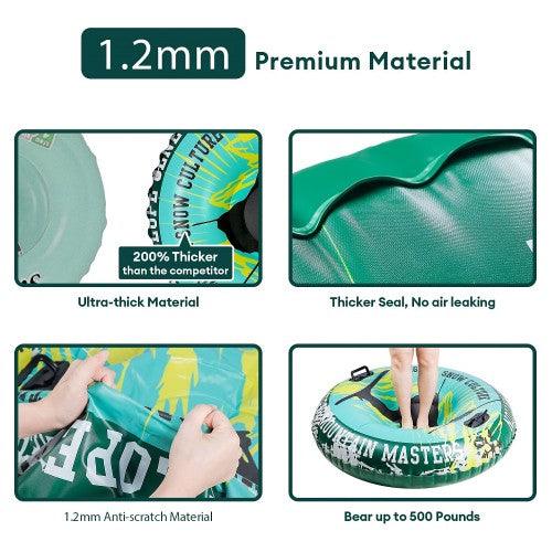 55 inch Inflatable Snow Tube, Extra Large Snow Sled with 1.2 mm Heavy-Duty Thickened Bottom, Higher Sturdy Handles, Cold-resistant PVC for Kids, Adults, Winter, Outdoor - Toytexx