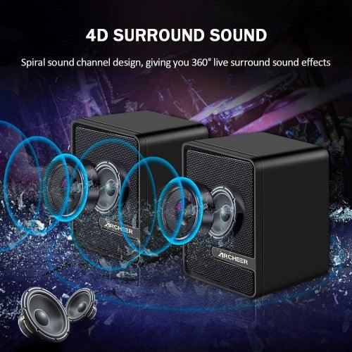 Mini PC Speakers, Stereo Mini USB Speakers with RGB LED Lighting, Portable Sound Boxes, 3.5 mm Jack for Desktop Laptop Smartphone - AS06 - Toytexx