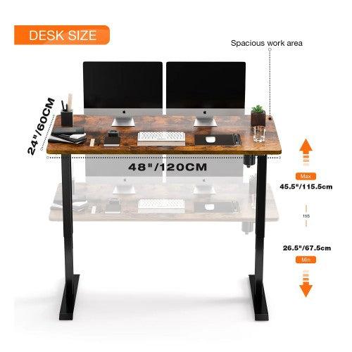 Electric Standing Desk, 48 x 24 inches Whole Piece Deskboard Adjustable Height Desk, Quick Assembly, Ultra-Quiet Motor (Brown) - Toytexx
