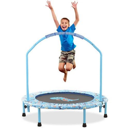 Mini Trampoline for Kids 38 inches Foldable Trampoline with Adjustable Handrail, Safety Padded for Indoor/ Outdoor (Blue) - Toytexx