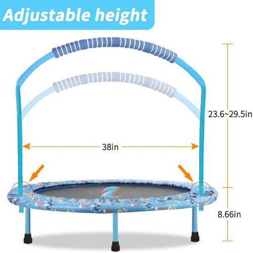 Mini Trampoline for Kids 38 inches Foldable Trampoline with Adjustable Handrail, Safety Padded for Indoor/ Outdoor (Blue) - Toytexx