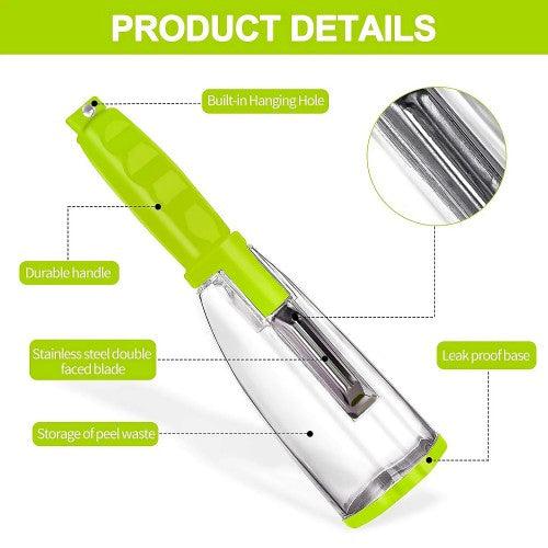 Multifunctional Vegetable Fruit Skin Peeler for Kitchen with Storage Container, Non-Slip Handle (Green) - Toytexx