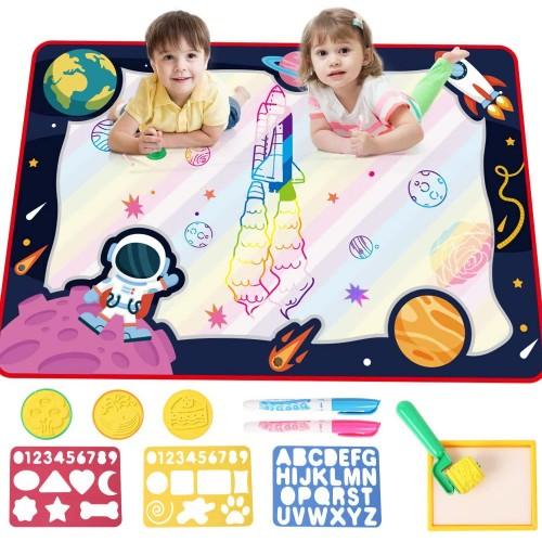 Water Doodle Mat 110 x 75cm, Water Drawing Mat with 2 Magic Pen, 3 Stamps, 3 Drawing Mold and 1 Roller Painting Tools Educational Toy for Children, Kids 3+ - Toytexx