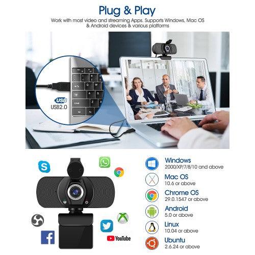1080P Webcam with Microphone, Full HD Camera with Privacy Cover for PC Laptop, Desktop, Plug and Play for Conference Call, Skype, Zoom - ECG-C01 - Toytexx