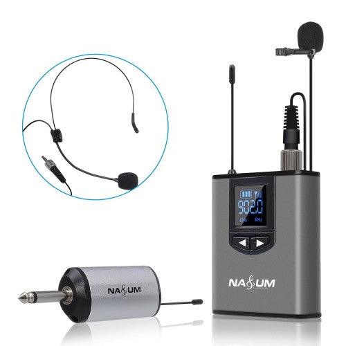 NASUM Wireless Lapel Microphone with Bodypack Transmitter, Headset Lavalier System for Podcast, Vlog, Interview, Teaching - Toytexx