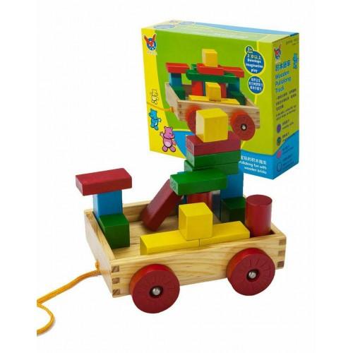 Wooden Pull-along Wagon with Building Blocks - Toytexx